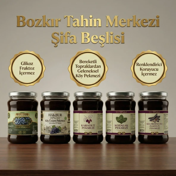 Bozkır Tahin Merkezi Sağlık Beşlisi Paketi (ÜZÜM, KARADUT, KEÇİBOYNUZ, ANDIZ, KOZALAK)net 4000 gr ürün görseli 1