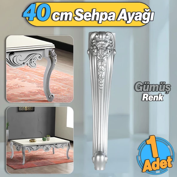Nehir Plastik Sehpa Ayağı 40 cm Gümüş Renk Orta Ayak Zigon Sehpa Mobilya Masa Ayakları 1 Adet Gri ürün görseli 1