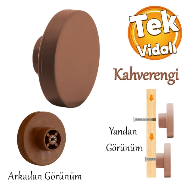 Plastik Yuvarlak Düz Kahverengi Renk Oda Mobilya Mutfak Dolabı Kapak Kulpu Çekmece Kulbu 1 ADET ürün görseli 1