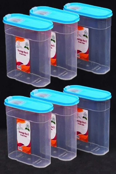 6 Adet Plastik 5 Litre Kapaklı Erzak Saklama Kabı Kutusu Takımı ürün görseli 1