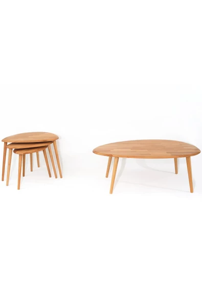 Asimetrik Masif Doğal Ahşap Orta Sehpa ve 2'li/3'lü Zigon Sehpa Set, Modern Masif Yan ve Orta Sehpa ürün görseli 1
