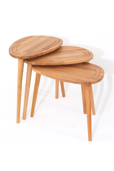 Sweet Naturel Masif Doğal Tekli, 2'li, 3'lü Zigon Sehpa Set, Modern Masif Yan Sehpa ürün görseli 1