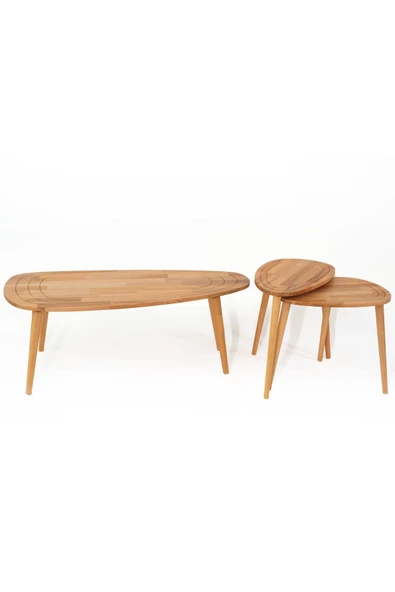 Sweet Masif Doğal Ahşap Orta Sehpa ve 2'li/3'lü Zigon Sehpa Set, Modern Masif Yan ve Orta Sehpa ürün görseli 1
