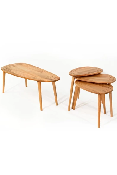 Sweet Masif Doğal Ahşap Orta Sehpa ve 2'li/3'lü Zigon Sehpa Set, Modern Masif Yan ve Orta Sehpa ürün görseli 1
