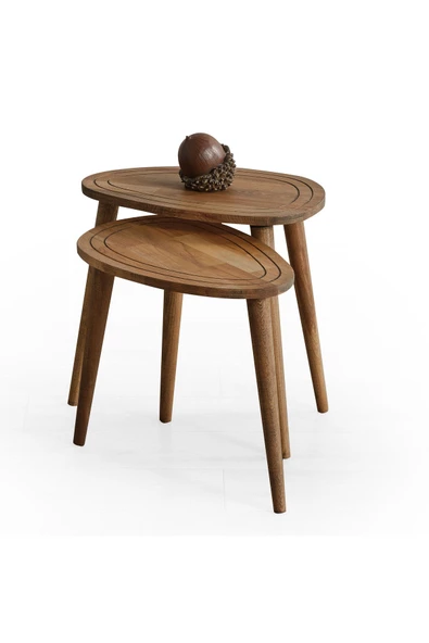 Sweet Masif Doğal Ahşap Zigon Sehpa 2'li Set, Modern Masif Yan Sehpa ürün görseli 1