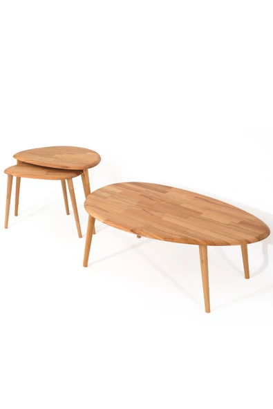 Asimetrik Masif Doğal Ahşap Orta Sehpa ve 2'li/3'lü Zigon Sehpa Set, Modern Masif Yan ve Orta Sehpa ürün görseli 1