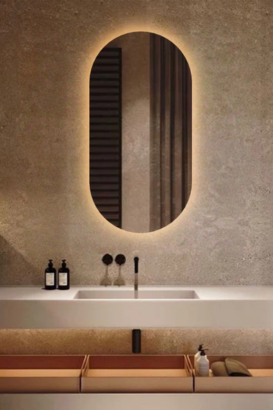 Led Işıklı Oval/Kapsül Model Dekoratif Duvar Aynası, Modern Eşsiz Ayna, Ayna Duvar Dekorasyon Ürünü ürün görseli 1