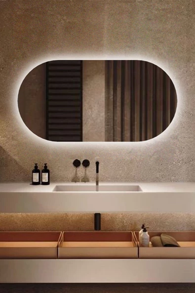 Led Işıklı Oval/Kapsül Model Dekoratif Duvar Aynası, Modern Eşsiz Ayna, Ayna Duvar Dekorasyon Ürünü ürün görseli 1