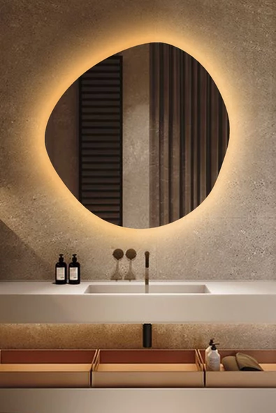 Led Işıklı Asimetrik Model Dekoratif Duvar Aynası, Modern Eşsiz Ayna, Ayna Duvar Dekorasyon Ürünü ürün görseli 1