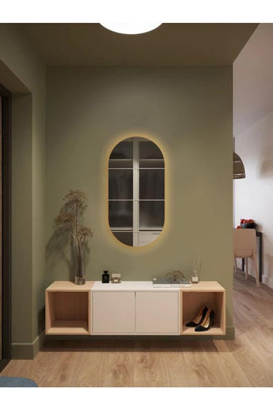 Led Işıklı - Gün Işığı Rengi - Modern Dekoratif Duvar Aynası ürün görseli 1