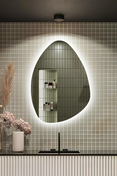 Led Işıklı Asimetrik Üçgen Model Dekoratif Duvar Aynası, Modern Eşsiz Ayna, Duvar Dekorasyon Ürünü ürün görseli 1