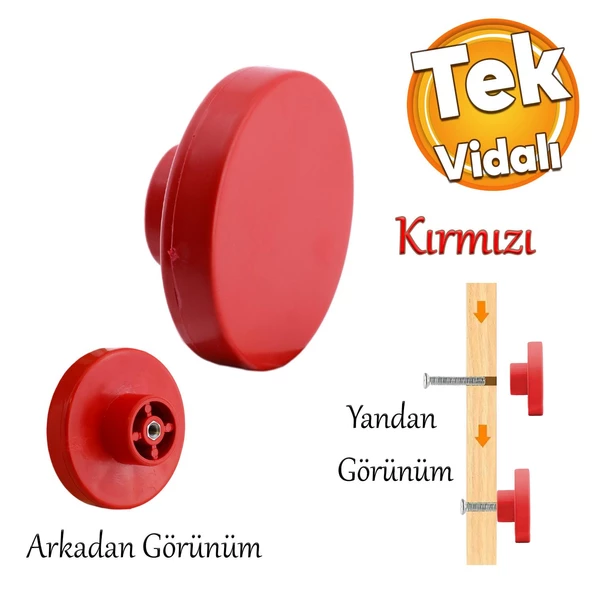Plastik Yuvarlak Düz Kırmızı Renk Oda Mobilya Mutfak Dolabı Kapak Kulpu Çekmece Kulbu 1 ADET ürün görseli 1