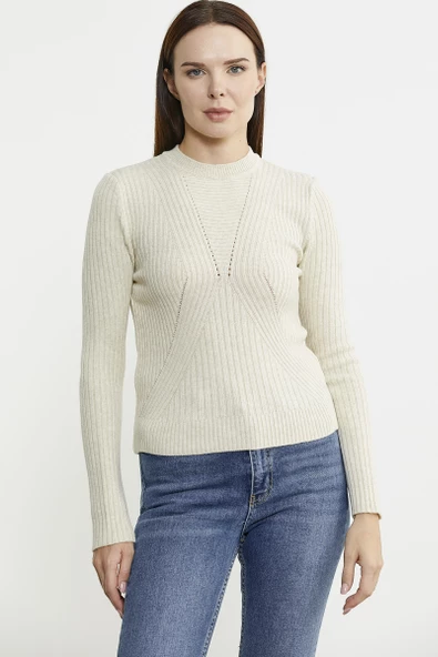Derbili Sıfır Yaka Triko Kazak - Taş ürün görseli 1