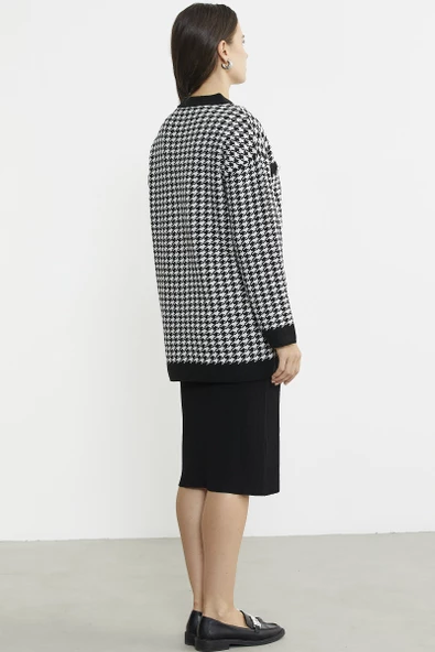 Kazayağı Motif Oversize Triko Ceket - Siyah - Resim 5