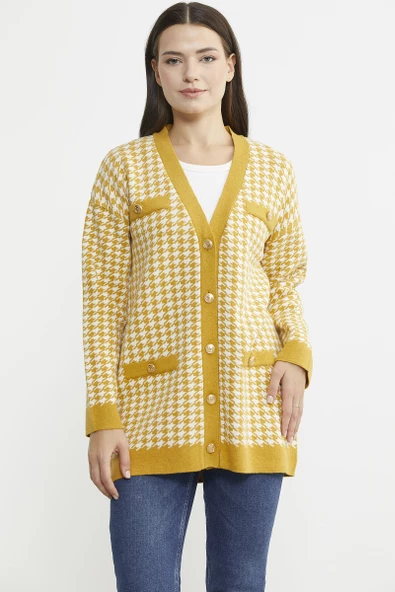 Kazayağı Motif Oversize Triko Ceket - Güneş ürün görseli 1