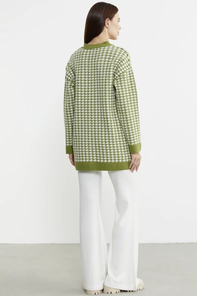 Kazayağı Motif Oversize Triko Ceket - Yeşil - Resim 6