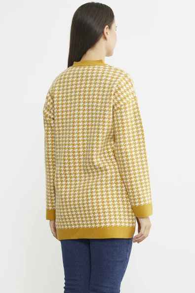 Kazayağı Motif Oversize Triko Ceket - Güneş - Resim 5
