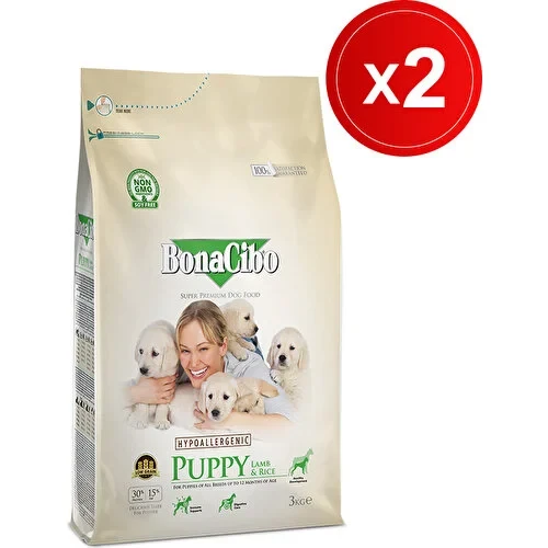 Bonacibo Puppy Lamb & Rice 3 kg x 2 Adet Kuzu Etli ve Pirinçli Yavru Köpek Maması ürün görseli 1