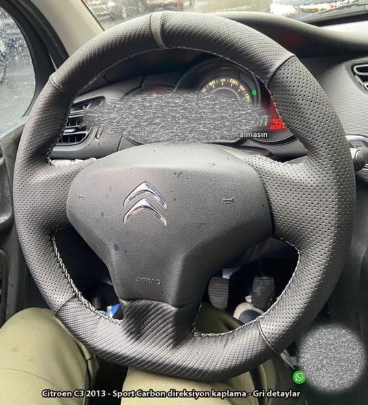 Citroen C3 2012 Araca Özel Direksiyon Kılıfı (Noktalı Karbon Yüzüklü) ürün görseli 1
