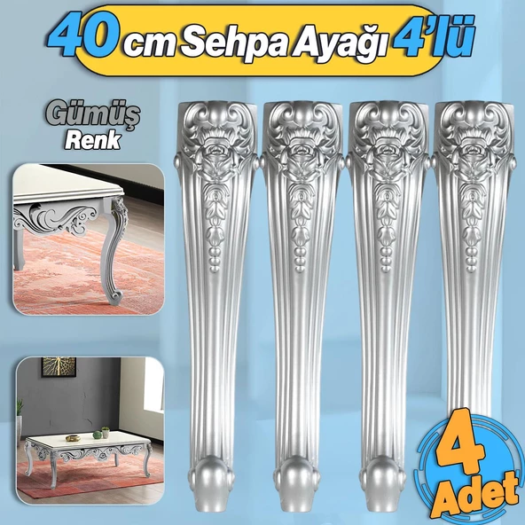 Nehir Plastik 4 Adet Sehpa Ayağı 40 cm Gümüş Renk Orta Ayak Zigon Sehpa Mobilya Masa Ayakları Gri ürün görseli 1