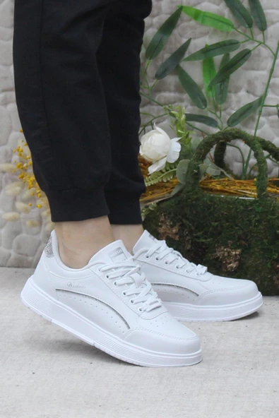 Fort Wks 2765 Beyaz Gümüş Hafif Rahat Sneaker Kadın Spor Ayakkabı ürün görseli 1
