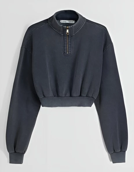 Bershka Fermuarlı crop sweatshirt / S Beden ürün görseli 1