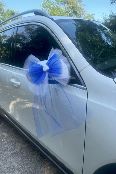 30 Adet Beyaz Mavi Kristal Tül Beyaz Latex Gül Kuyruk Detaylı Düğün Nikah Kına Sünnet Konvoy Süsü ürün görseli 1