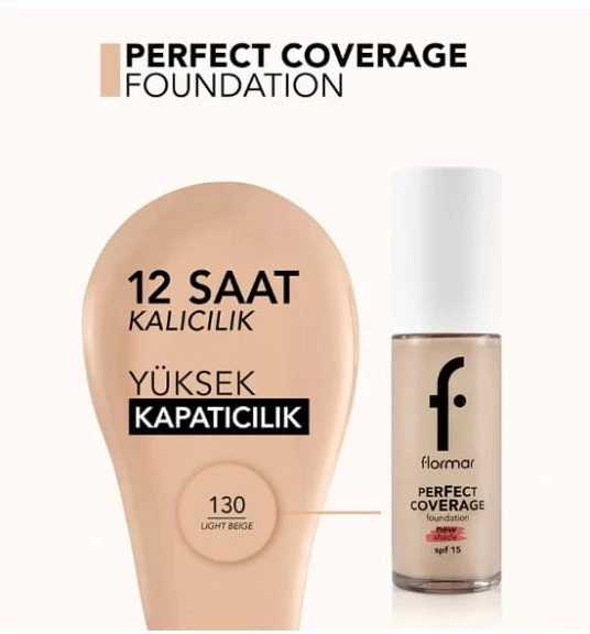Flormar Perfect Coverage Foundation 130 Light Beige - Resim 4