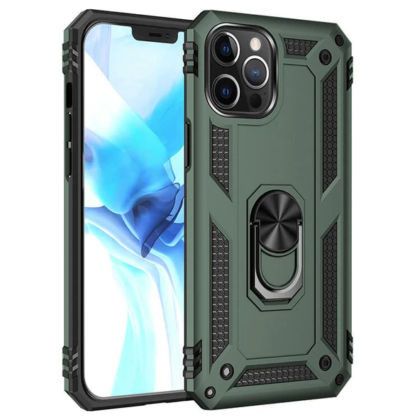 iPhone 12 Pro Max Kılıf Panzer Ring Tam Koruma Arka Kapak - Resim 3