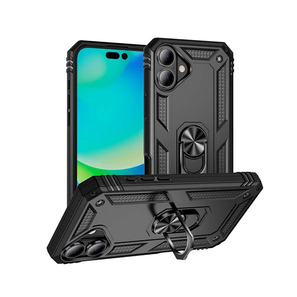 Gpack Apple iPhone 16 Plus Kılıf Vega Sert Silikon Tank Standlı Yüzüklü Mıknatıslı ürün görseli 1