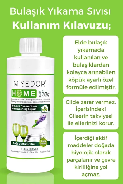 MİSEDOR 3 lü Set Doğal Elde Bulaşık Yıkama Deterjanı 500 ml - Resim 3