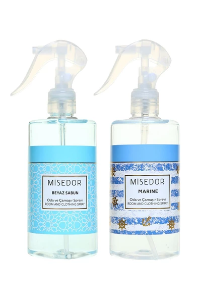MİSEDOR 2 Li Set Beyaz Sabun Ve Marine Oda Kokusu Ve Çamaşır Spreyi 330 ml ürün görseli 1