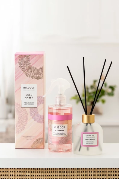 MİSEDOR 2 Li Set Gold Amber Çubuklu Oda Kokusu 120 ml & Oda Spreyi 330 ml ürün görseli 1