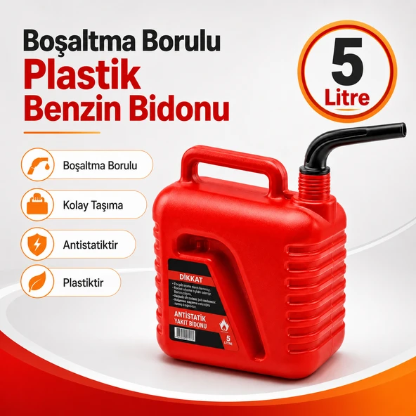 Boşaltma Borulu Plastik Antistatik Benzin Bidonu 5 Litre Akaryakıt Mazot Taşıma Doldurma Depolama ürün görseli 1