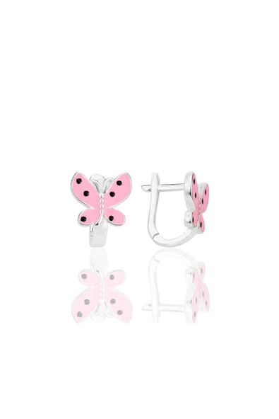 Gümüş pembe mineli kelebek çocuk küpesi SGTL12368RODAJ ürün görseli 1
