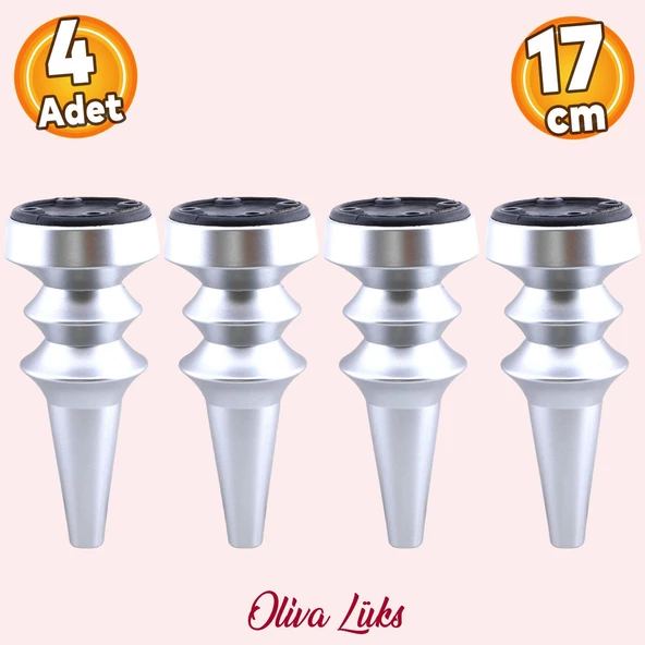 Oliva Mat Krom Gümüş 17 Cm Mobilya Kanepe Koltuk Tv Ünitesi Konsol Yükseltme Ayağı Ayakları 4 Adet ürün görseli 1