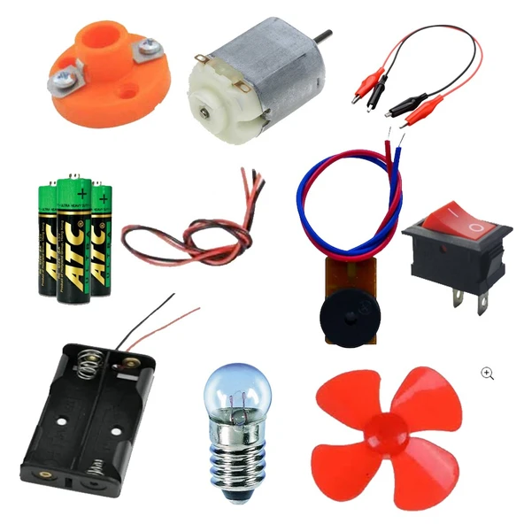 Okul Deney Seti - 6 Deney Zili, Duy, Anahtar, Pil Yatağı, Pil, Lamba, Kablo, DC Motor ürün görseli 1