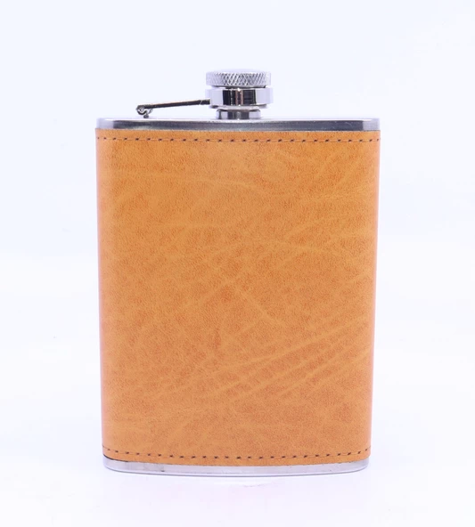 Turuncu Deri Kaplama Cep Matarası/Flask 8 OZ ürün görseli 1