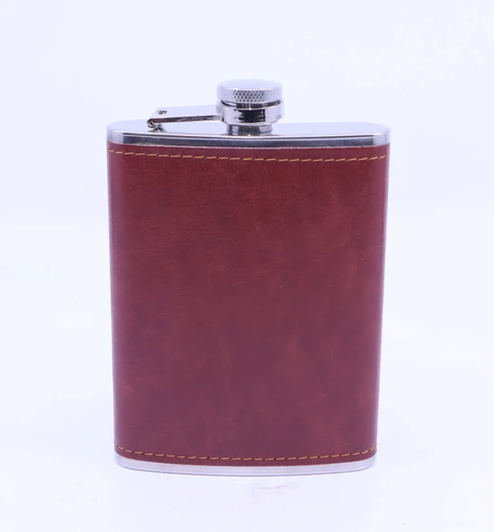 Kahverengi Deri Kaplama Cep Matarası/Flask 8 OZ ürün görseli 1