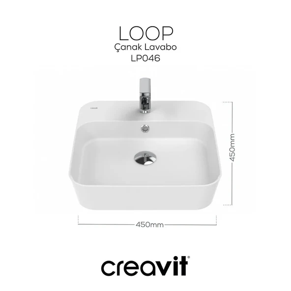 CREAVİT Loop Kare Çanak Lavabo 45 cm LP046 - Resim 3