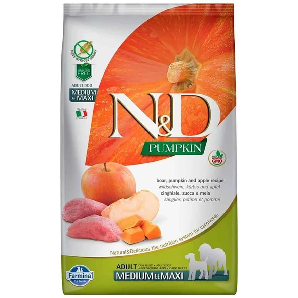 N&D Pumpkin Bal Kabaklı Yaban Domuzlu Elmalı Orta ve Büyük Irk Tahılsız Yetişkin Köpek Maması 12kg ürün görseli 1