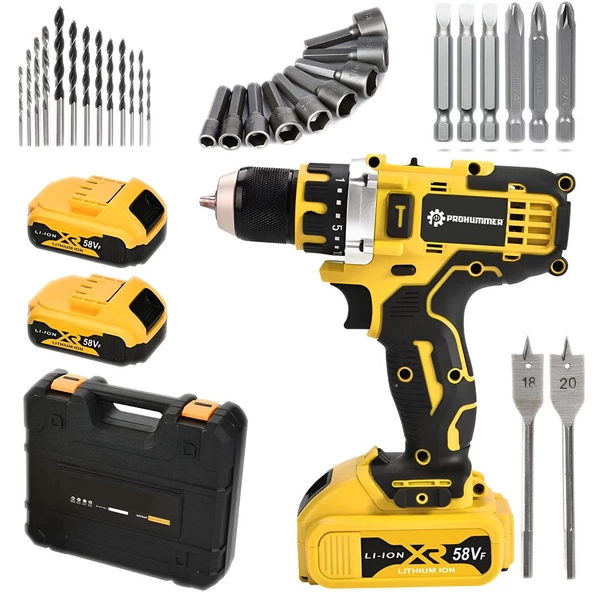 Prohummer PH-SM015 58vf Çift Akülü Şarjlı Matkap (Sarı) ürün görseli 1