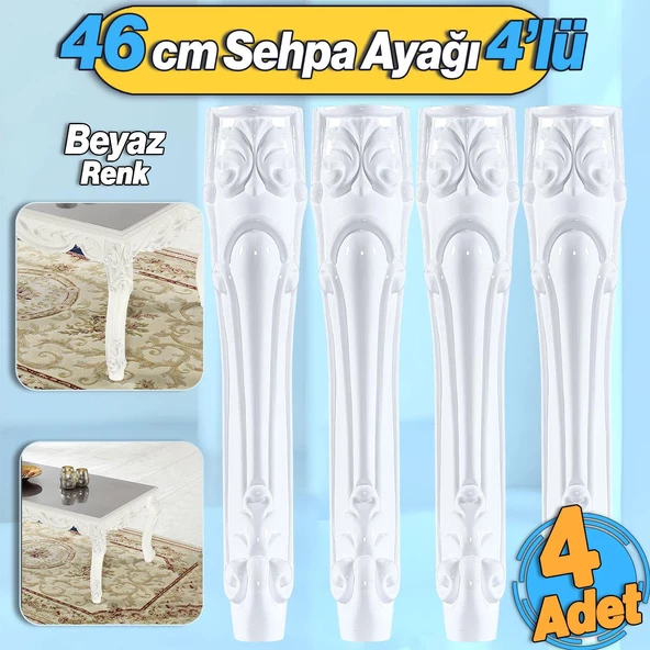 Erva Plastik 4 Adet Sehpa Ayağı 46 cm Beyaz Renk Orta Ayak Zigon Sehpa Mobilya Masa Ayakları Beyaz ürün görseli 1