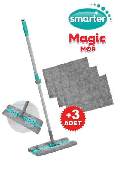 SMARTER MAGIC MOP + 3 YEDEK MOP PASPAS MANDALLI  YER YÜZEY TEMİZLİK HAVLUSU BEZİ UYUMLU ürün görseli 1