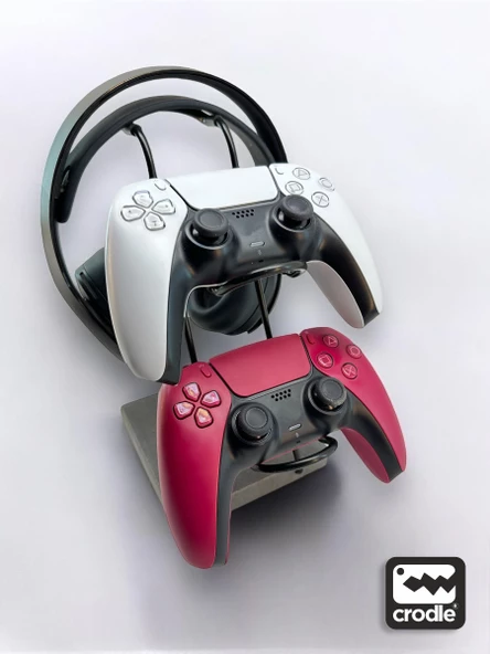 Gri Granit Ahşap Ve Siyah Metal Gaming Ps4 Ps5 Xbox Joystick Controller Tutucu Ve Kulaklık Dikey Standı ürün görseli 1