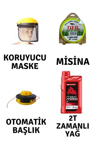 Motorlu Tırpan Seti Koruyucu Maske-Misina-Otomatik Başlık-Yağ ürün görseli 1