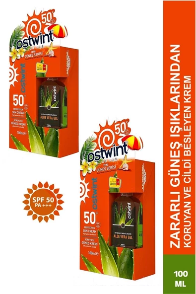 Spf 50+ Güneş Kremi 100 Ml E Vitaminli + Aloa Vera Jel 100 Ml ( 2 Kutu ) ürün görseli 1