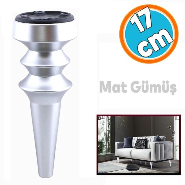 Mobilya Yükseltici Kanepe Koltuk Tv Ünitesi Baza Ayağı Zigon Orta Sehpası Ayak Ayakları Mat Gümüş 17 cm ürün görseli 1