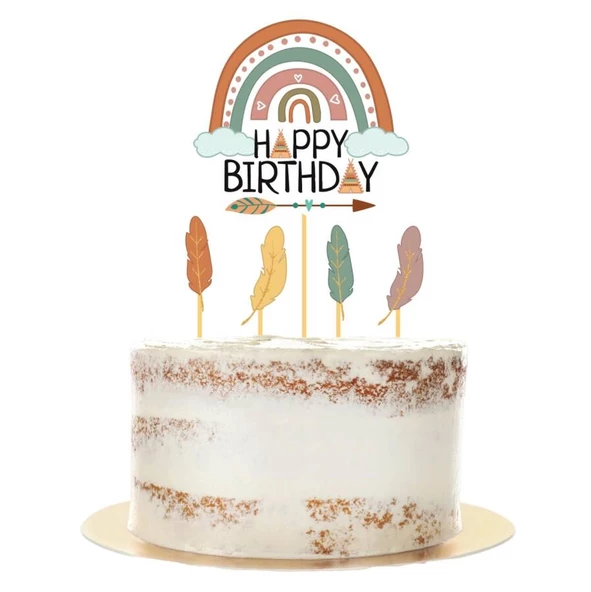 Retro Happy Bırthday Temalı Pasta Süsü Kürdan 5 li ürün görseli 1