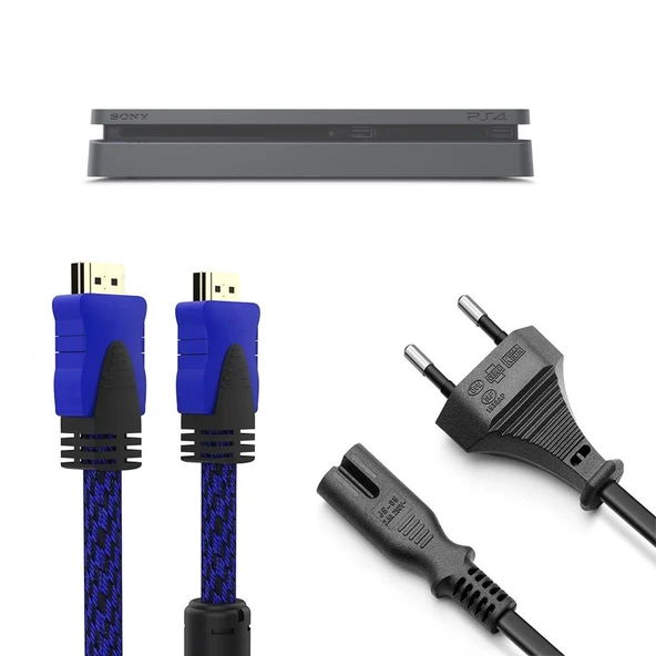 PS4 Slim Güç Kablosu Hdmi Örgülü Kablo Set Playstation 4 Aksesuar ürün görseli 1